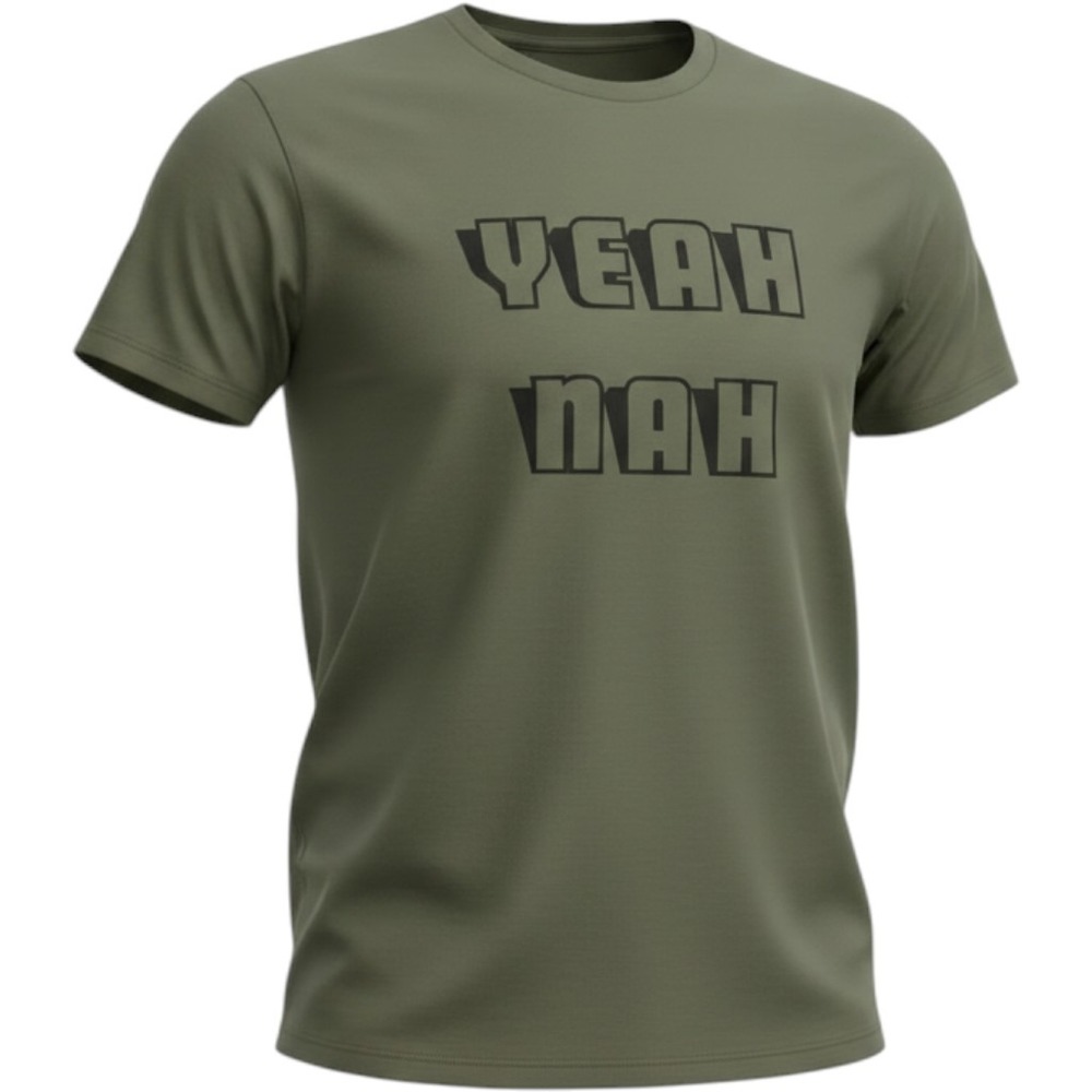 AS Colour Staple Mens XL Yeah Nah Graphic T-Shirt Olive Green Short Sleeve Tee
